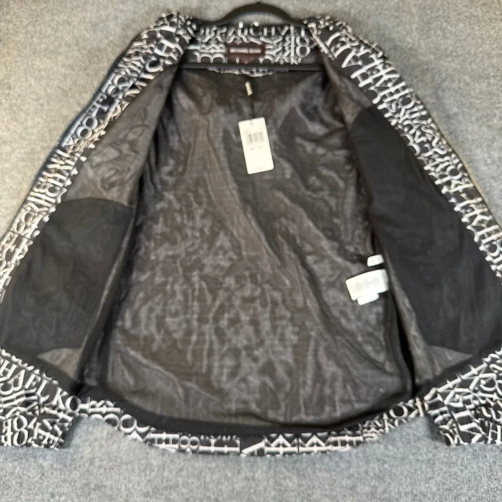 Michael Kors Womens Logo Print Hooded Windbreaker Jacket Black White XS #3866
